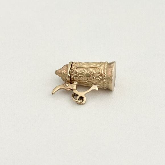 Vintage 9K Yellow Gold Movable Mechanical Beer Stein Cup 3D Charm Pendant - Picture 5 of 12